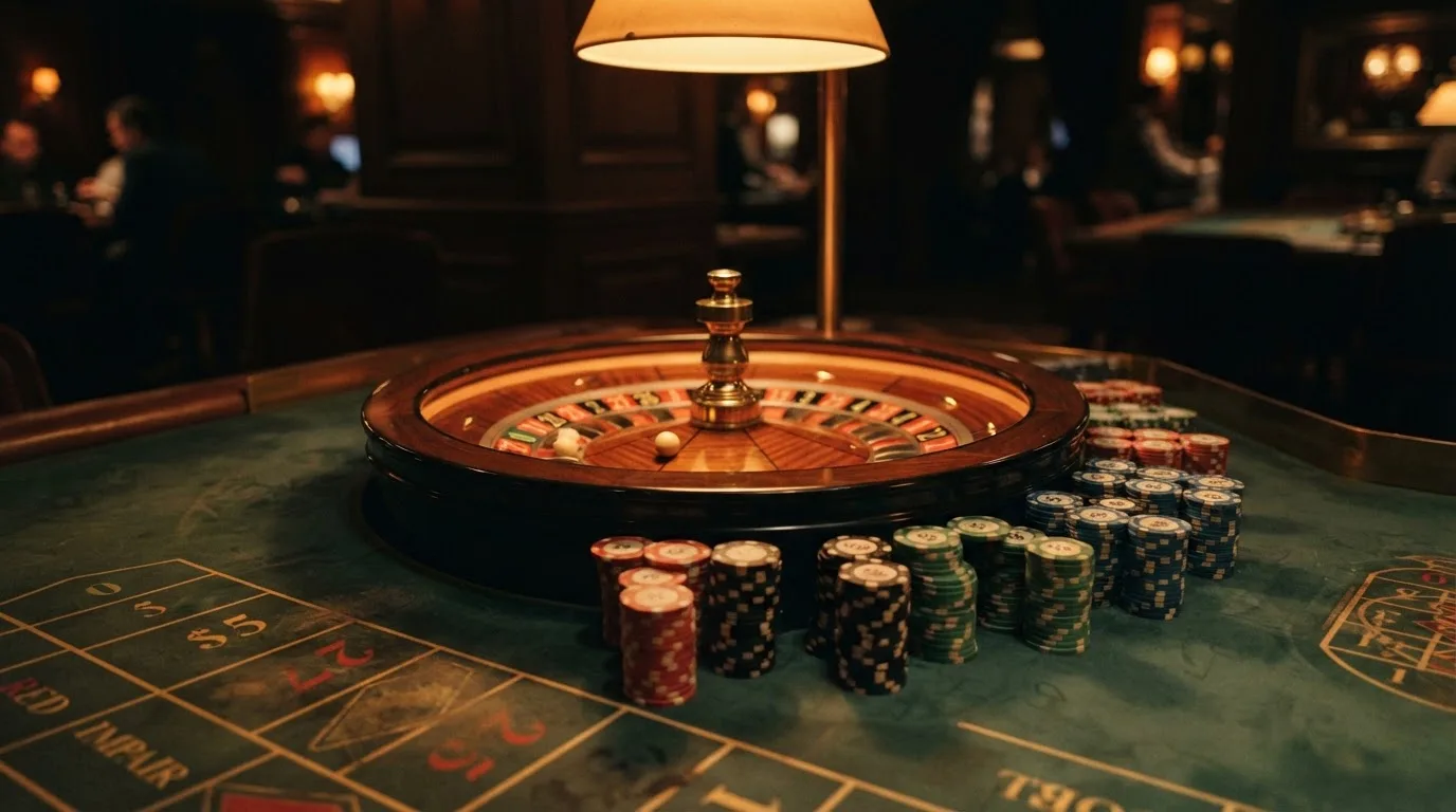 Rulettehjul og sjetonger på grønn filt i varmt kveldslys — anmeldelser av norske casinoer